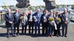 Frá vinstri: Lúðvík Geirsson, Karel Karelsson, Ólöf Valdimarsdóttir, Jón Kristinn Jónsson, Ari E. Jónsson, Gabríel Guðmundsson, Auðbjörg Hannesdóttir, Karólína Jósepsdóttir og Gunnar Jónsson